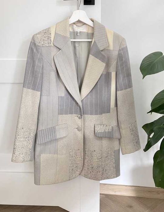 Marynarka wełna kaszmir premium vintage żakiet we wzory patchwork