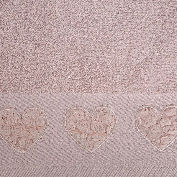 Ręcznik kąpielowy bawełniany 70x140 bordiura serduszka 3D KAMILA puder