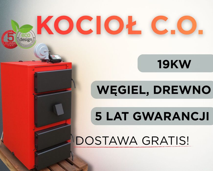 Kotły Kocioł 19kW na Drewno Węgiel - PRODUCENT Piec Zasypowy do 180m2
