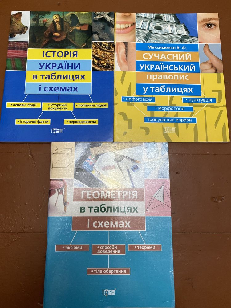 Шкільні довідники з геометрії, історії, укранської мови