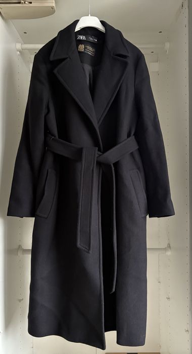 Czarny plaszcz Zara Manteco rozmiar S wełna Viral