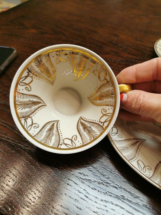 Stara porcelana Trio ecru złoto kwiat Bavaria