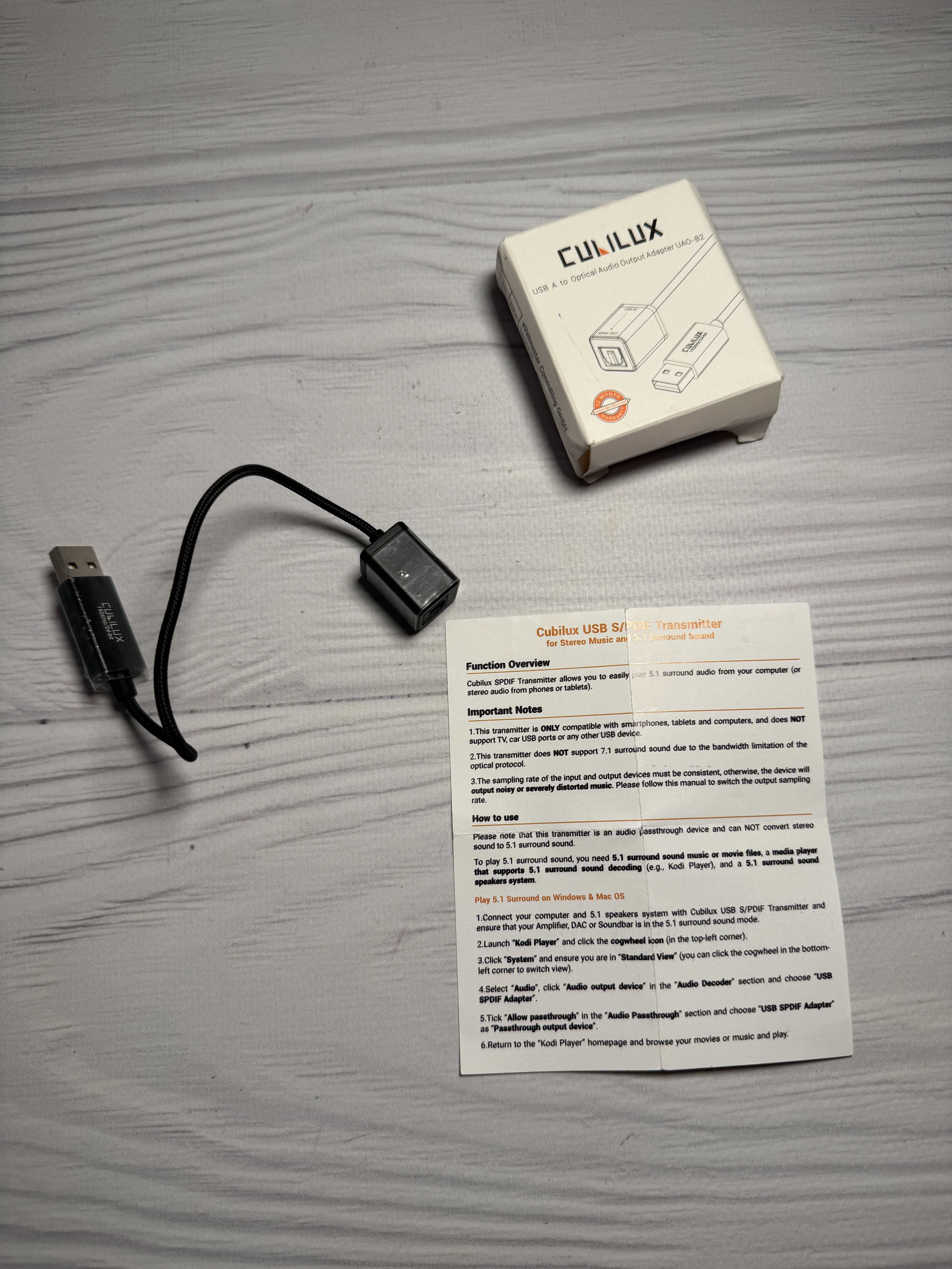 Адаптер Cubilux USB A (обмен/продажа) TOSLINK SPDIF Optical adapter