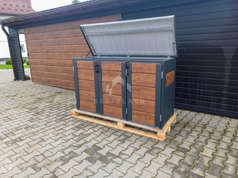 Zabudowa Koszy Na Śmieci Wiata  Obudowa 177X65X110 Cm 3X120L  Nb423