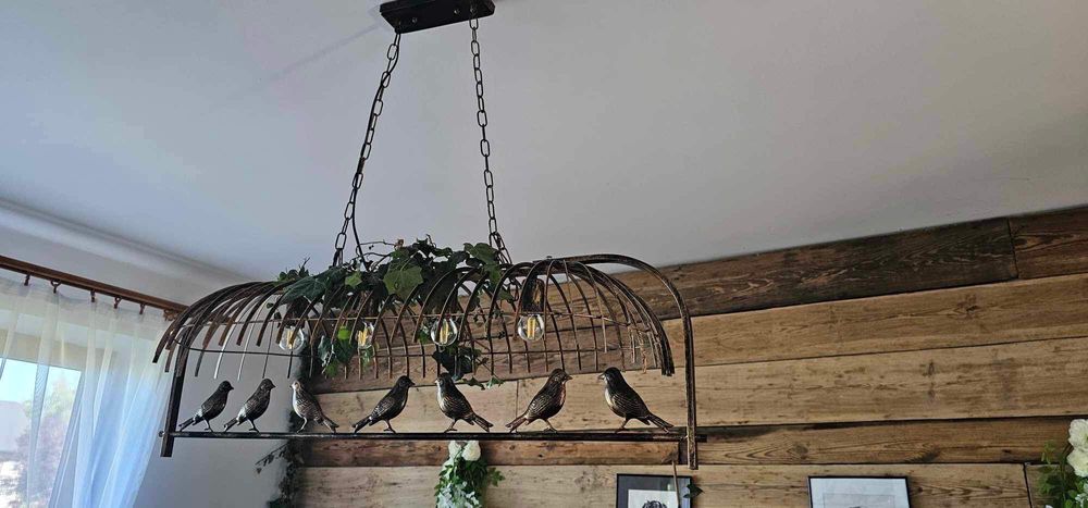 Żyrandol loft vintage patyna klatka z ptakami nowoczesny piękny złoty!