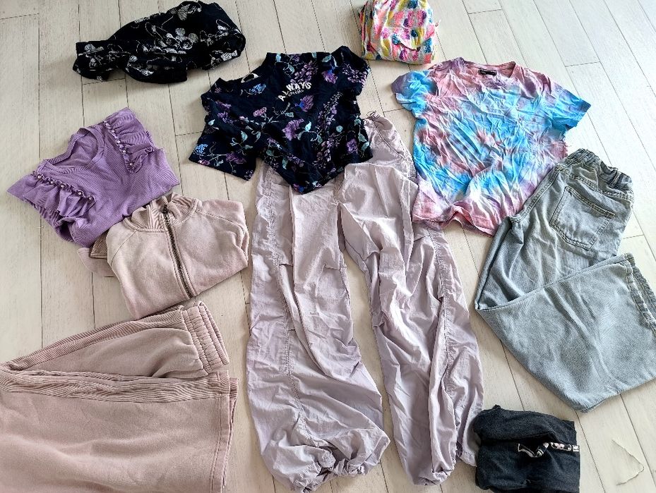 Zestaw dresy szerokie nogawki spodnie jeansy bluza 158