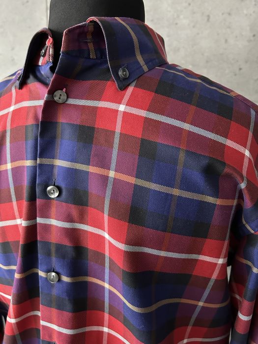 Koszula bawełniana męska z długim rękawem w kratę 41/16 Eton