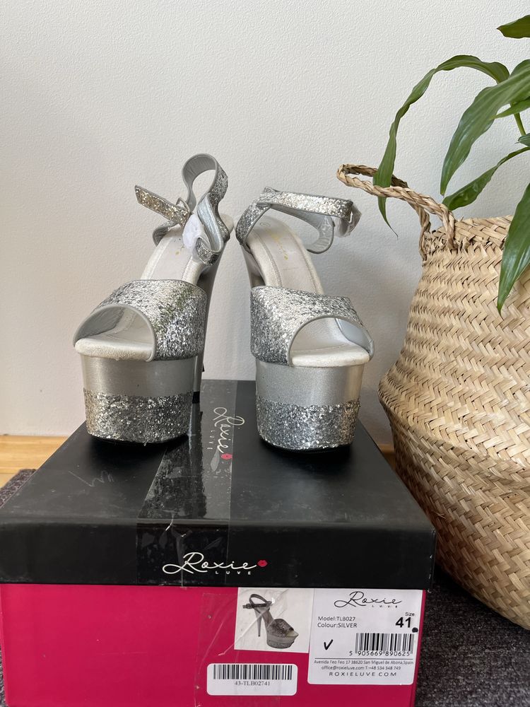 Szpilki Pole Dance srebrne shine r. 41 Roxie Luve nowe
