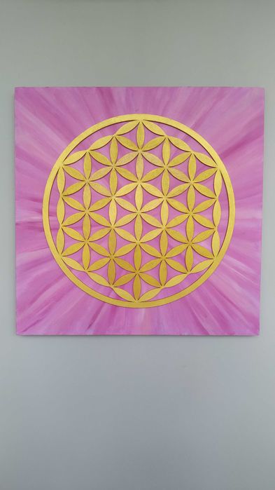 Obraz kwiat życia święta geometria akryl na desce drewno