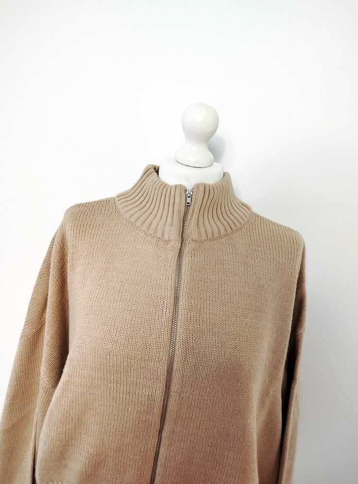 H&M beżowy sweter oversize na zamek