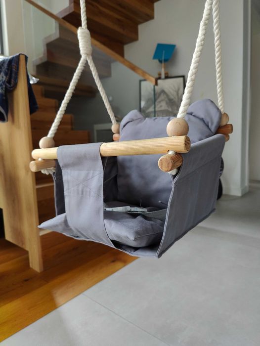 MAMOI skandynawska huśtawka drewniana dla dzieci i niemowląt, szara