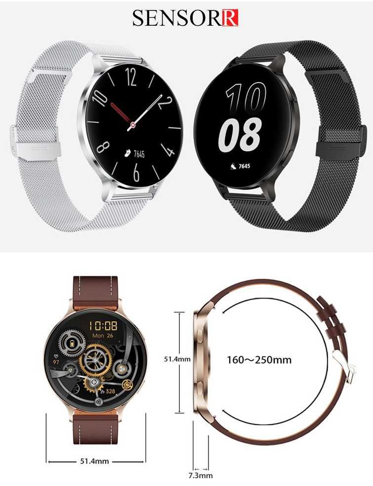 Smartwatch Damski Zegarek Rozmowy Pulsometr Sen Kroki 3 Paski Cienki