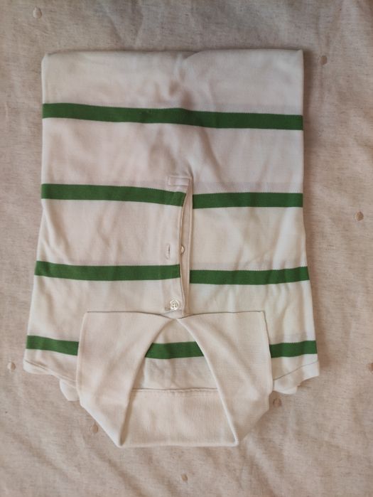 Polo homem branco com riscas verdes XL