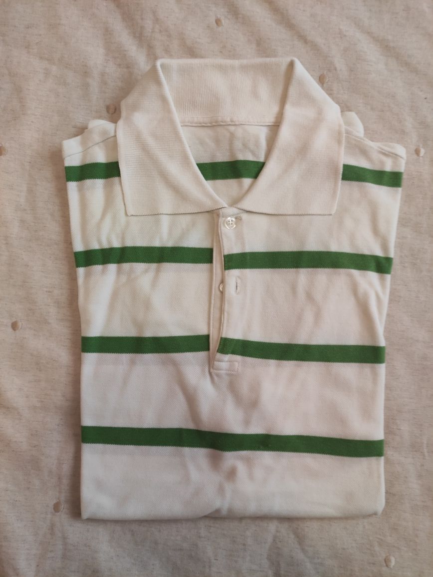 Polo homem branco com riscas verdes XL