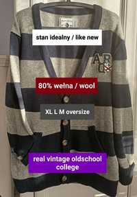 Xl L M oversize sweter rozpinany wełniany 100% wełna vintage oldschool