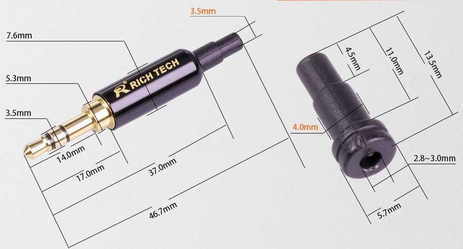 Аудио Стерео штекер Jack 3.5мм разборной 3 и 4 контакта