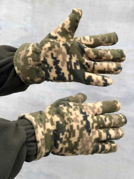 Армійські чоловічі зимові рукавиці олива / піксель двошарові флісові