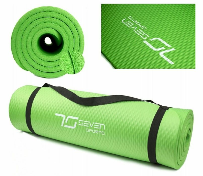 Nowa GRUBA MATA DO ĆWICZEŃ Fitness JOGI YOGA 7Sports Zielona 1 cm