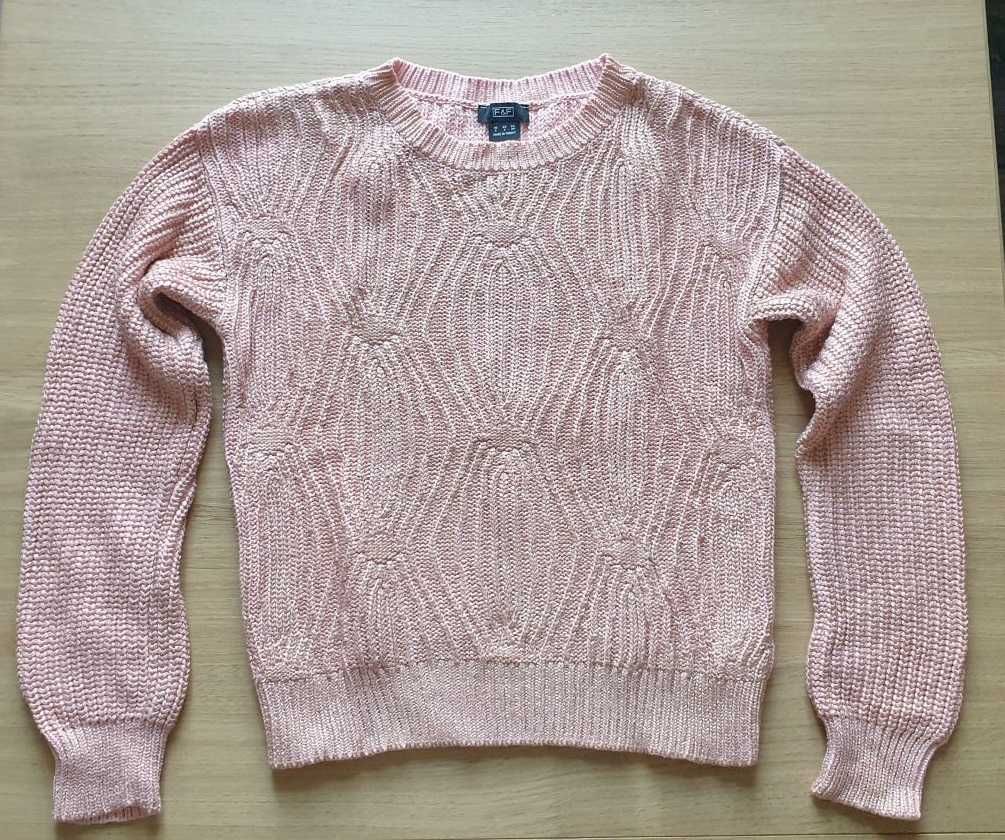 sweter sweterek F&F r XS 34 różowy łososiowy błyszczący złota warstwa