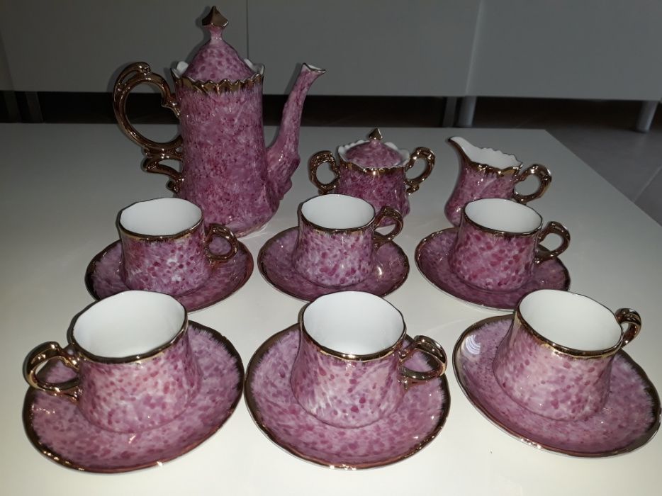 Serviço café chá porcelana chinesa rosa esmaltado