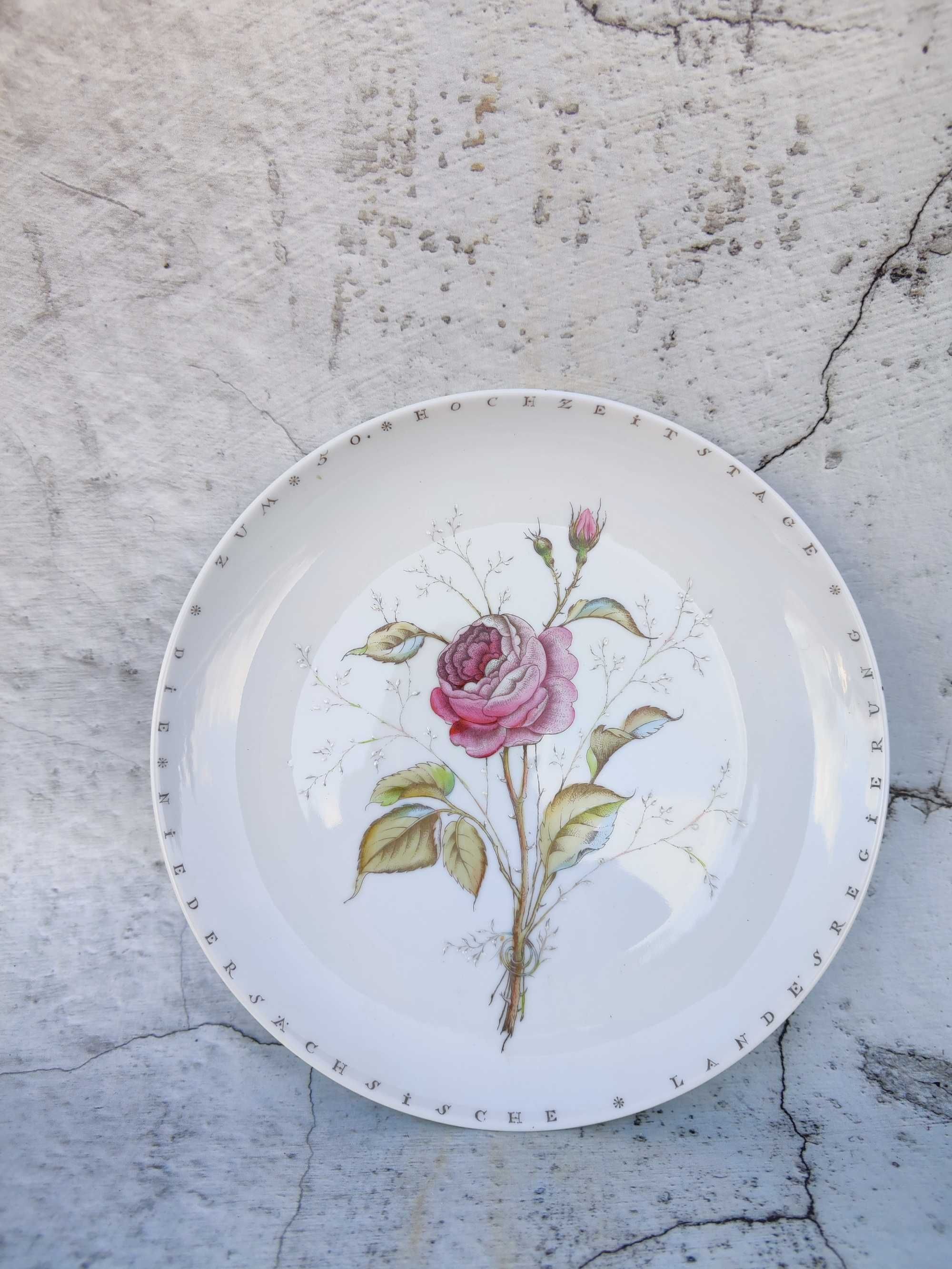 Porcelanowy Talerz Furstenberg z motywem róży -vintage