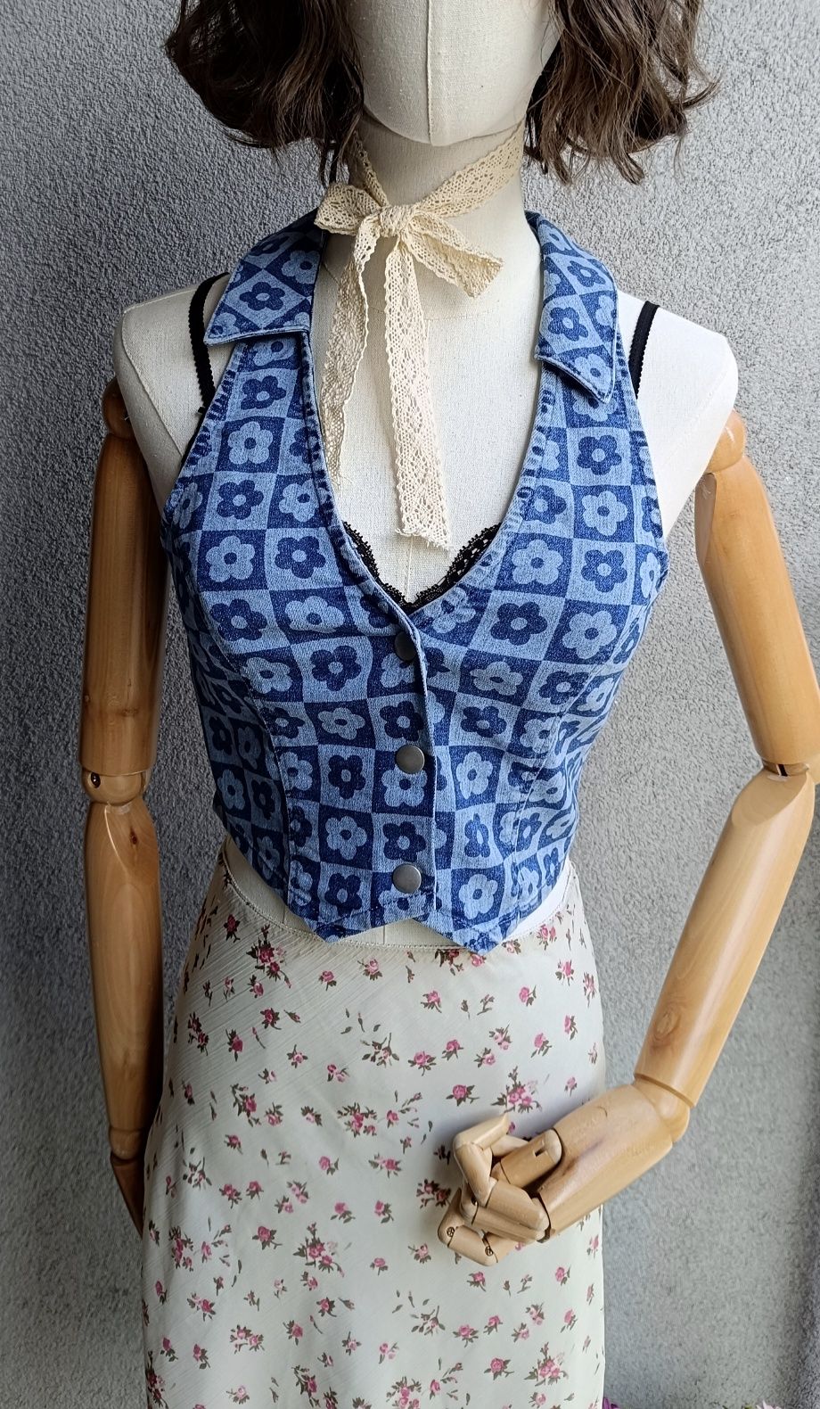 H&M kamizelka top denim jeansowa S M biust 39-44x2 vintage na lata 60