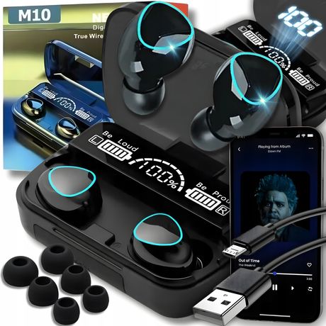 Słuchawki Bezprzewodowe Douszne Sportowe Gamingowe Bluetooth Powerbank