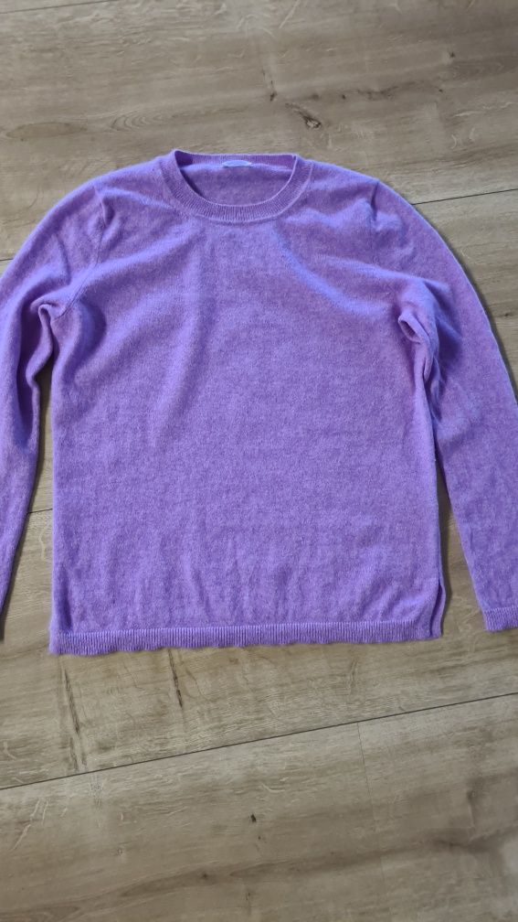 Sweter liliowy Fioletowy Wrzosowy 100% Kaszmir. Rozmiar L 40
