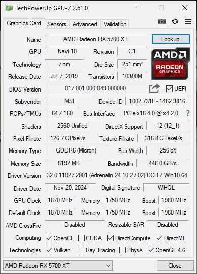 Msi RX 5700 XT Gaming X 8gb ddr6 micron