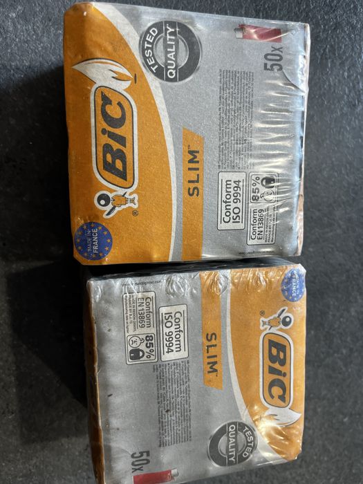 Dwie tacki zapalniczek bic slim 2x50sztuk
