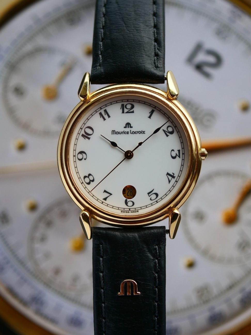 Maurice Lacroix zegarek szwajcarski kwarcowy klasyczny piekny stan