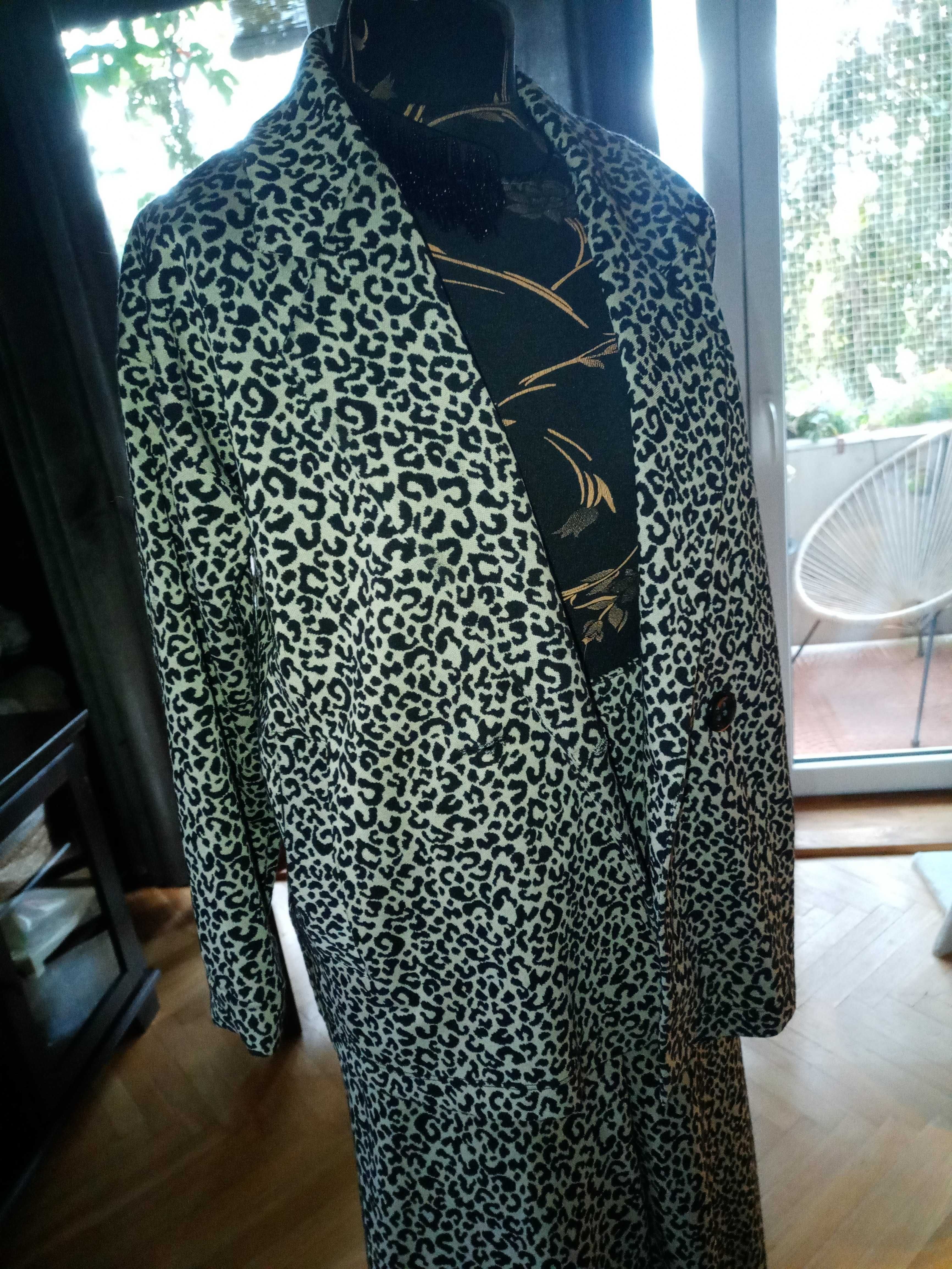 Zara komplet, garnitur w panterkę, spodnie + blezer, dzianina S/M/L