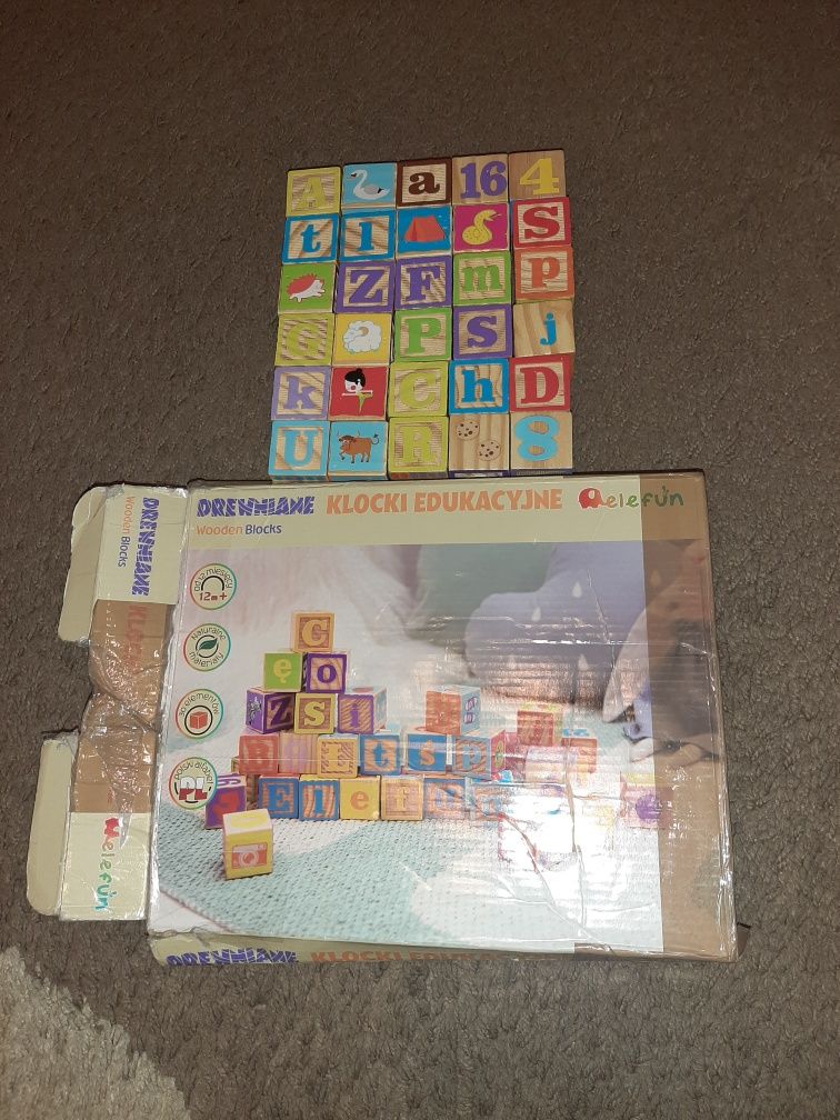 Drewniane klocki edukacyjne elefun 30 elementów polski alfabet