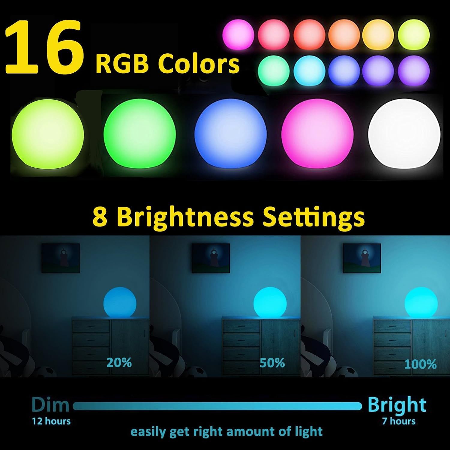 MR GO LED Ball Lampa kula 20 cm RGB