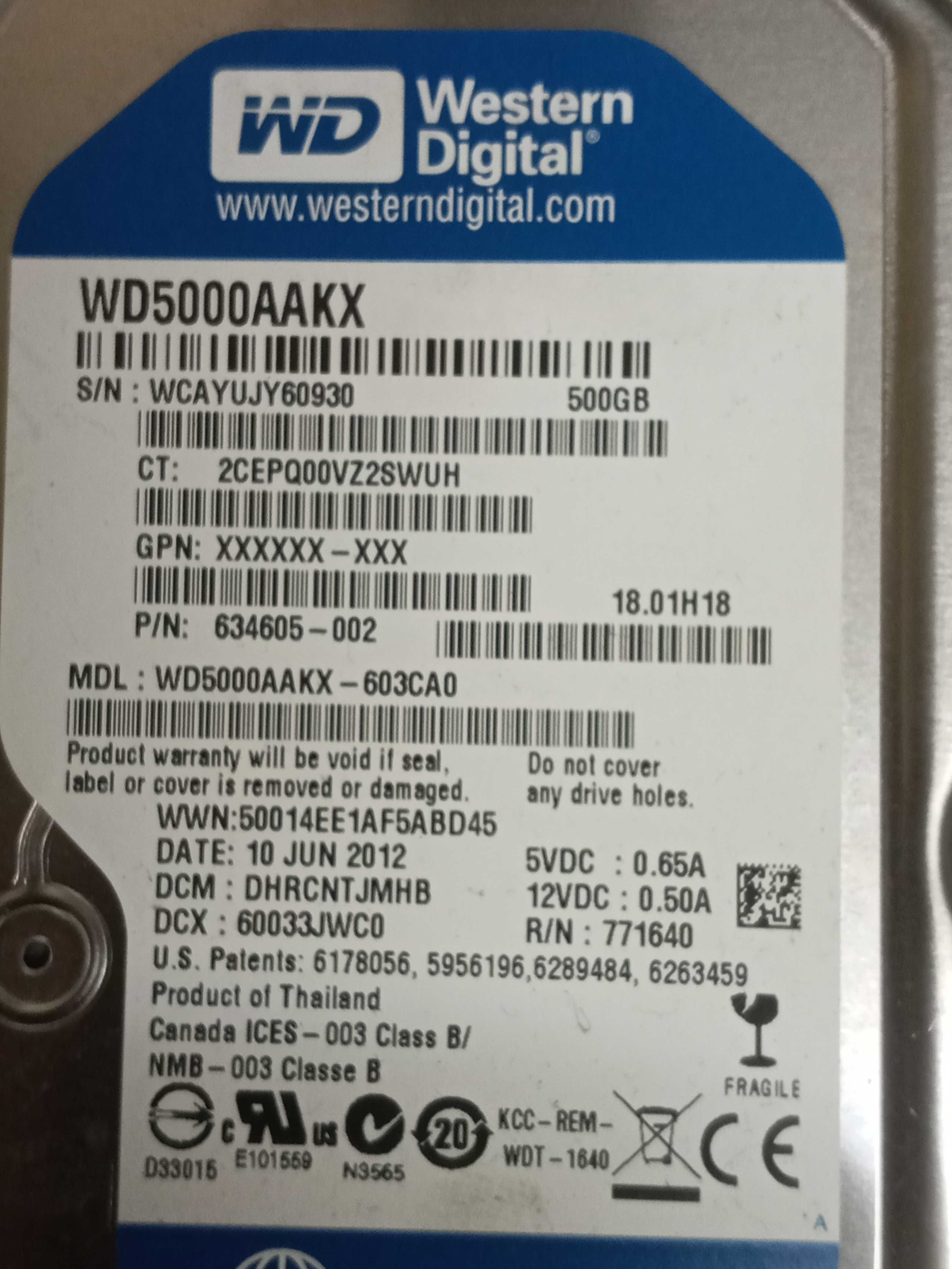 Жорсткий диск WD5000AAKX та Seagate barracuda st500dm002 на 500 Gb