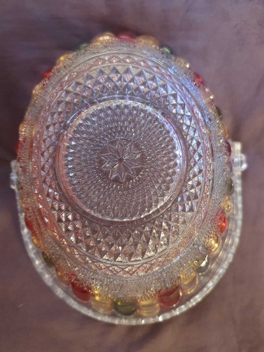 Fantástica Fruteira / Cesto, com vitral pintado à mão - Anos 50/60