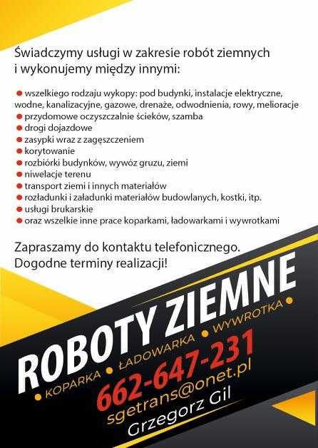 Usługi koparką ładowarką wywrotką równanie terenu ROBOTY ZIEMNE