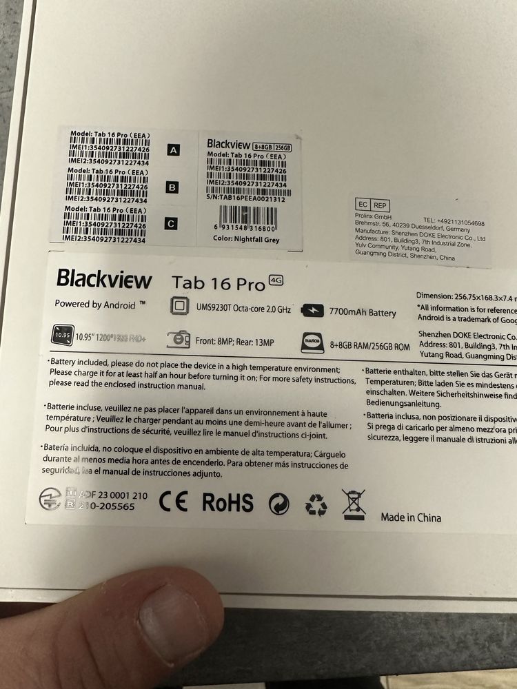 NOWY!!Tablet Blackview Tab 16 pro 16/256GB 11" 16GB / 256 GB Szary