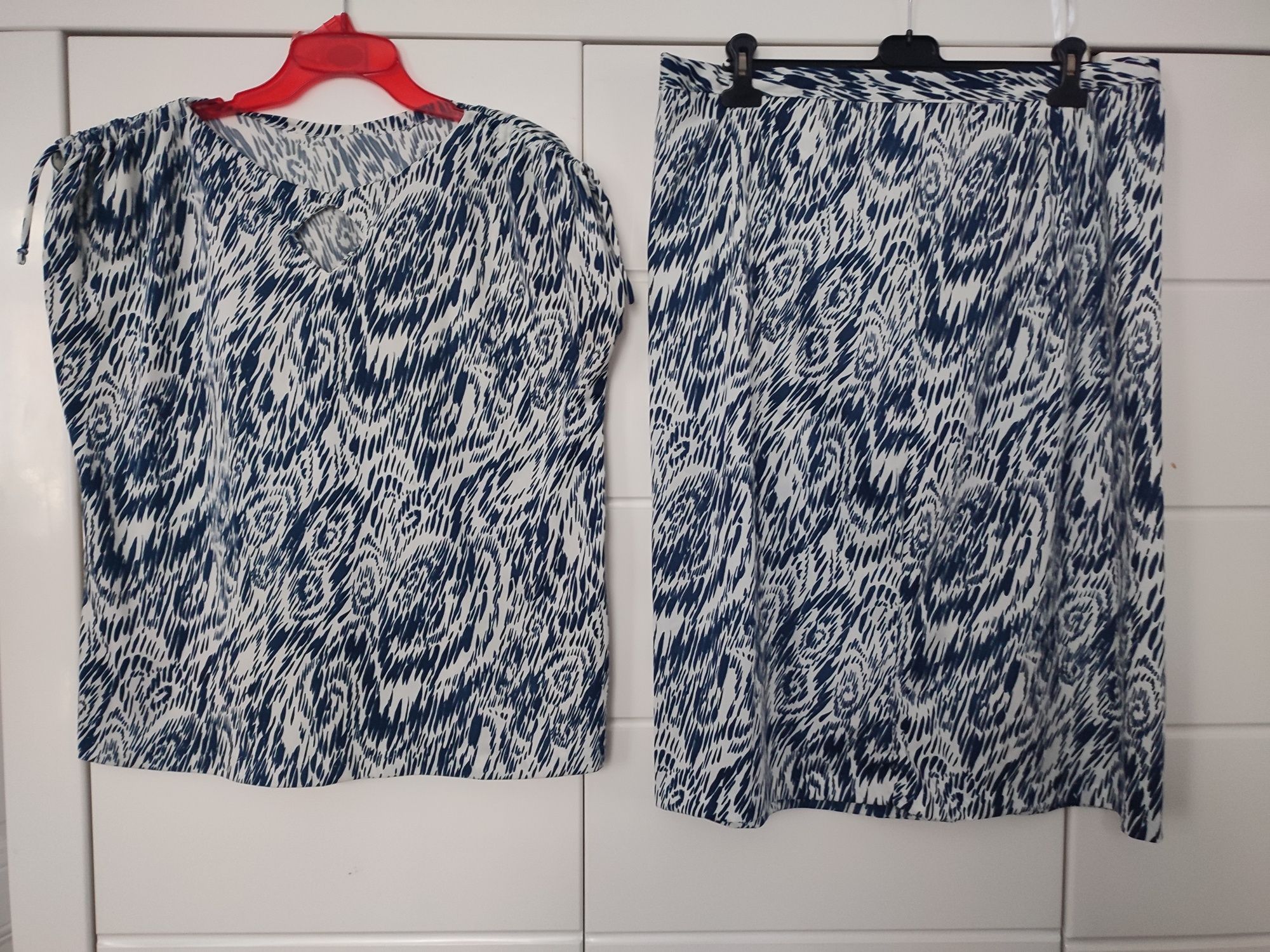 Komplet bluzka i spódniczka print rozmiar XL vintage