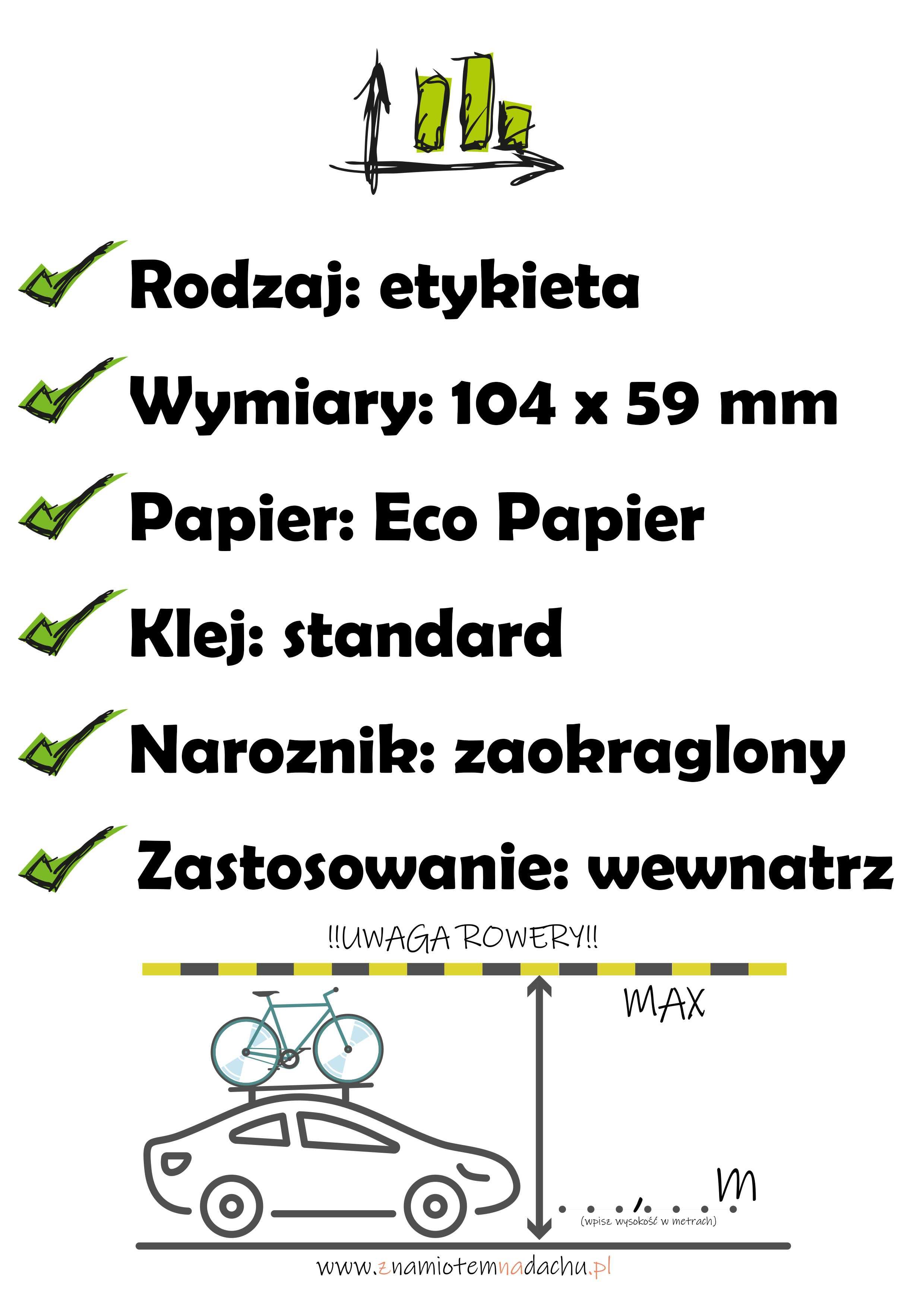 naklejka "Uwaga rower" - wysokość