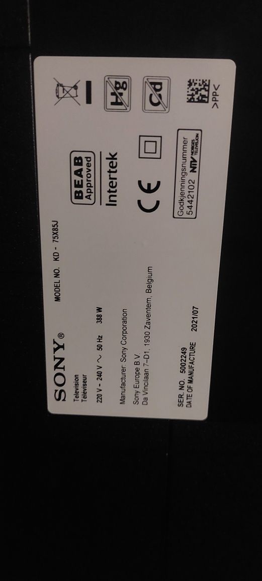 Sony led KD-75X85JAEP uhd 4K 120