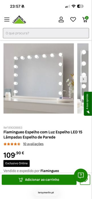 Espelho de parede com 15 lâmpadas com luz led