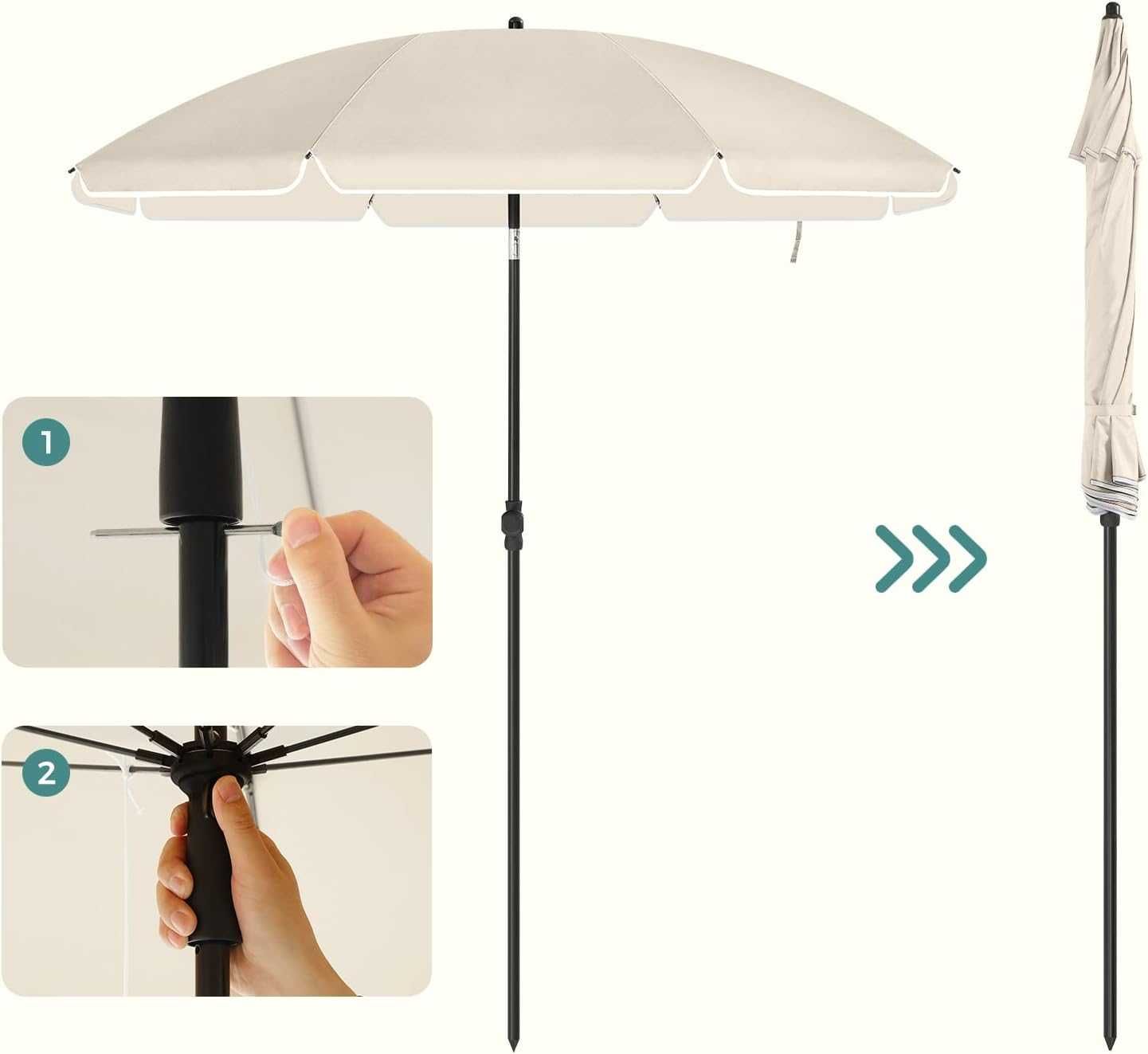 parasol plażowy, Ø 200 cm, ogrodowy, ochrona UV do UPF 50+, składany
