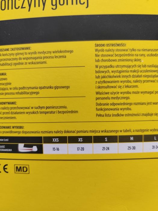 Temblak kończyny górnej rozmiar s długość 21  -24 cm