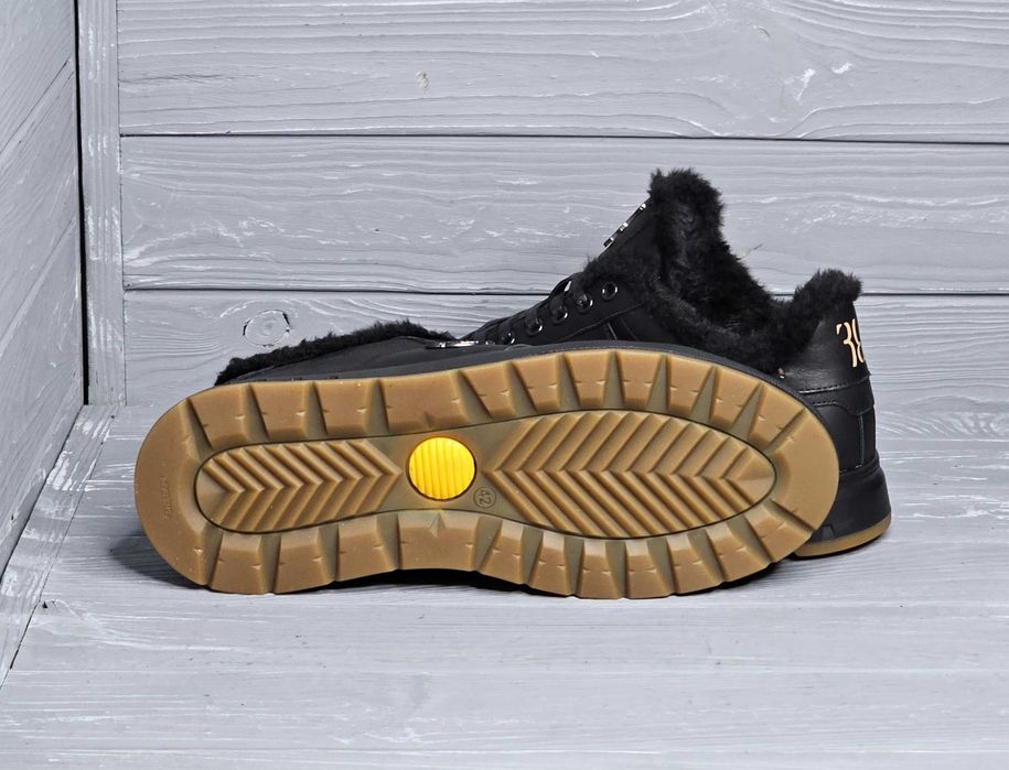 Мужские черные низкие зимние кожаные кеды кроссовки полиуретан подошва