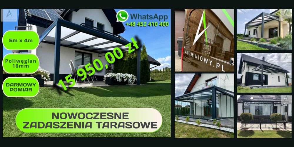 Zadaszenie Tarasu 5x4 5m x 4m z poliwęglanem 16mm PRO każdy wymiar