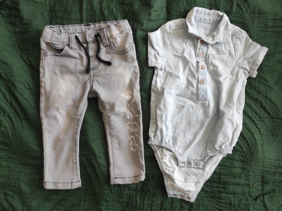 zestaw SPODNIE jeansy BODY jeansowe rozm. 74