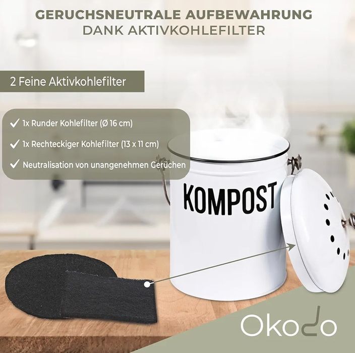 Kompostownik Okodo z filtrem węglowym pojemnik na odpady 5 litrów