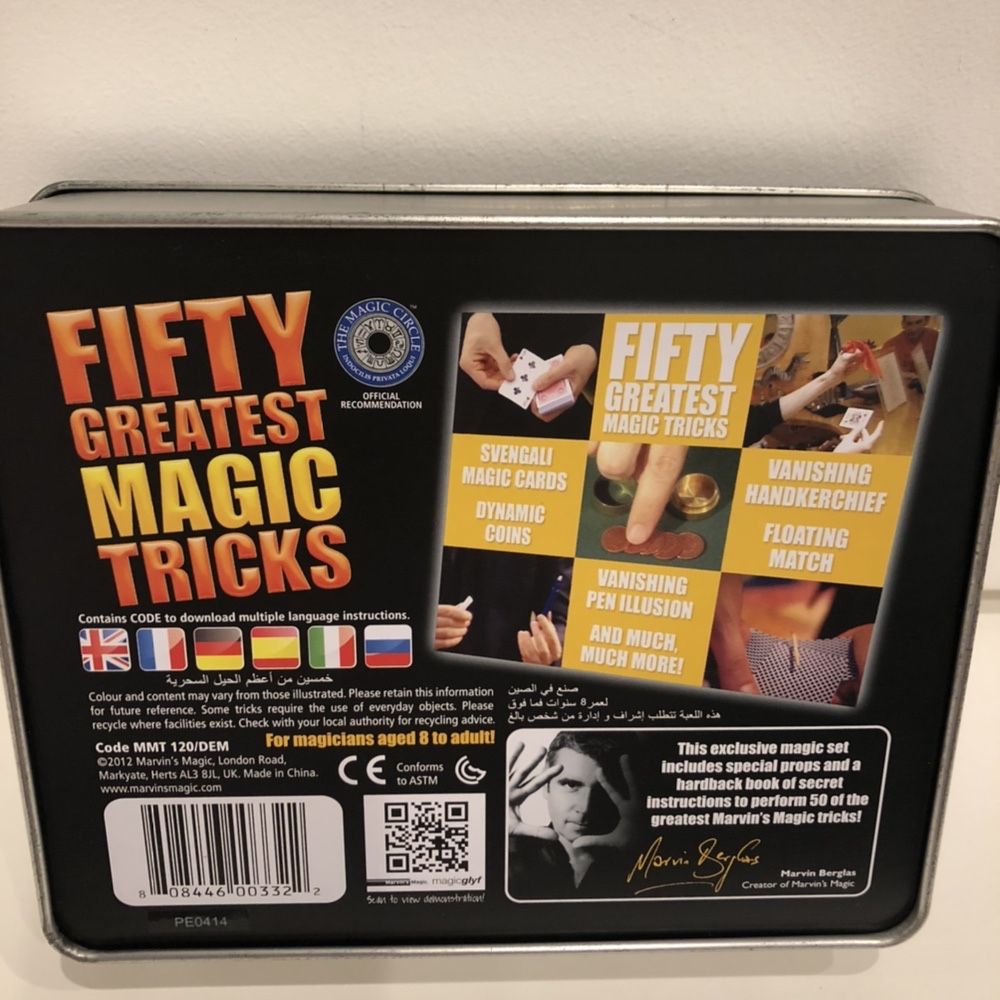 Caixa “Fifty greatest magic tricks” da Marvin’s Magic