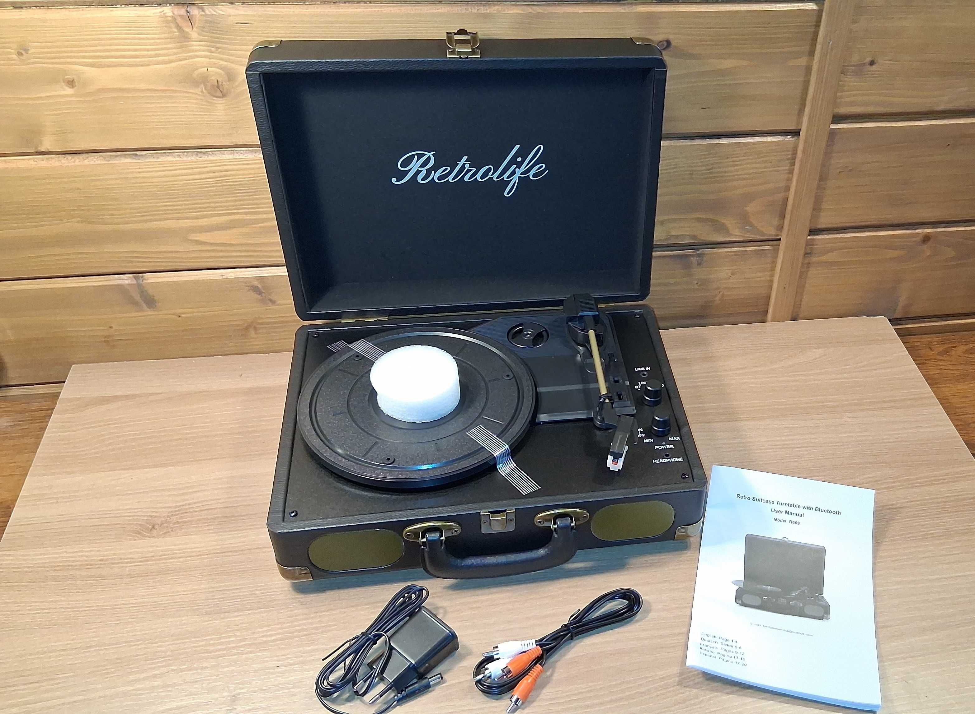 RETROLIFE R609 - Vintage Suitcase Bluetooth Turntable - Czarny